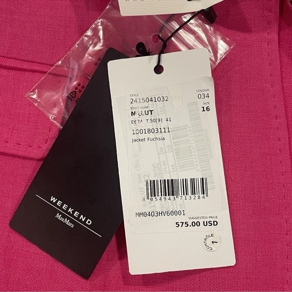 WEEKEND MAX MARA Nalut Linen Canvas Single Breast Blazer Size 16 Fuchsia $575 - Picture 12 of 16